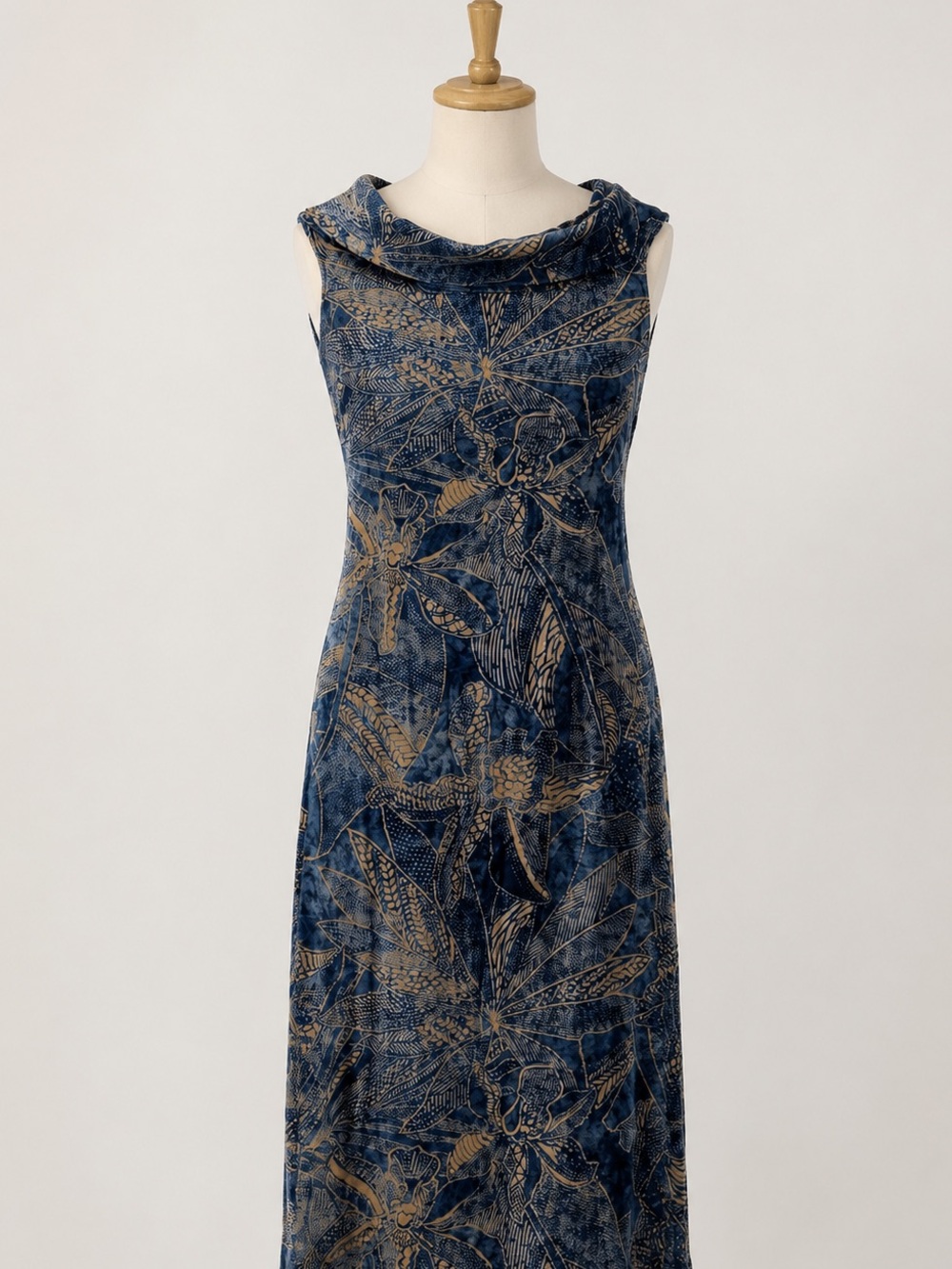 Laure Ralph Lauren Navy Botanical Off the Shoulder Midi Dress